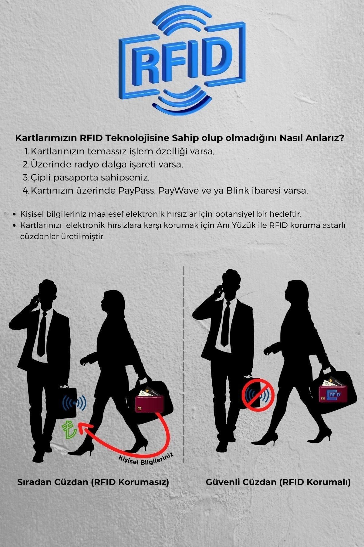Anı Yüzük-Men's Black RFID Protected 100% Genuine Original Mechanism Leather Wallet Card Holder Paper Money Compartment 7
