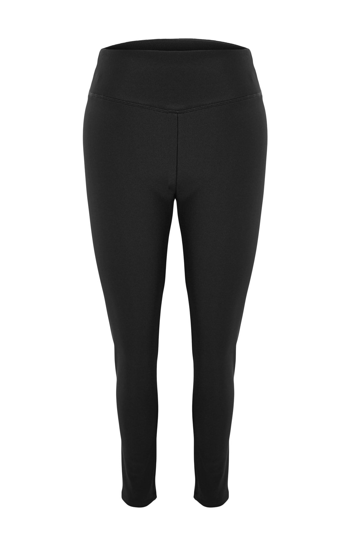 Trendyol Curve-Jambiere negre tricotate cu nervuri cu talie înaltă TBBAW23AY00009 9