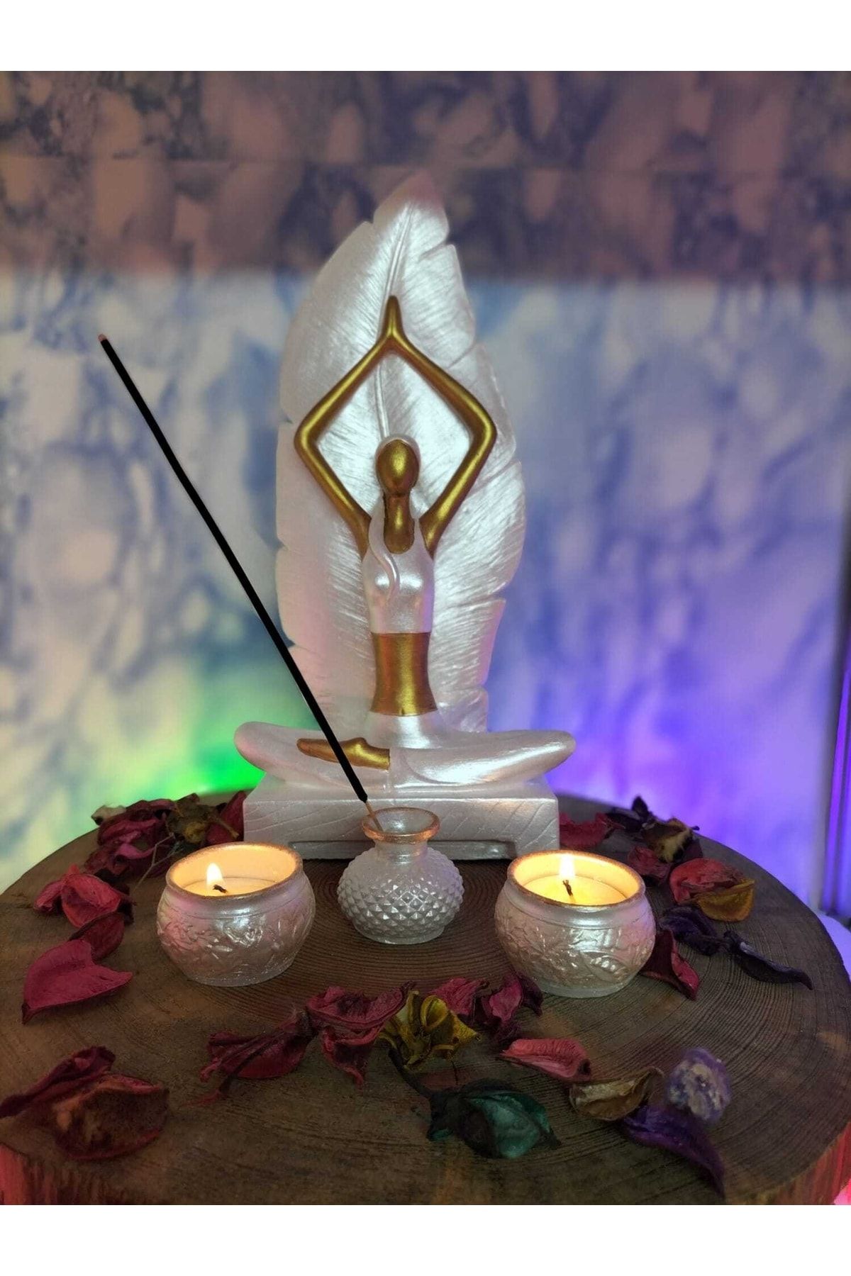 Yoga Yapan Kız Tütsülük Ve Mumluk Sedefli Beyaz&altın Set 2
