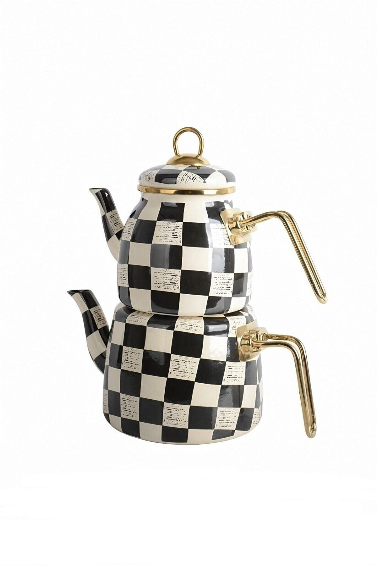 Bayev-Elite Class Checkerboard Enamel Teapot - Black and White Stylish Design Teapot 2