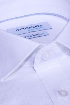 Erkek Beyaz Armürlü Uzun Kollu %100 Pamuklu Gömlek,ot-cp-20158 OT-C-20158