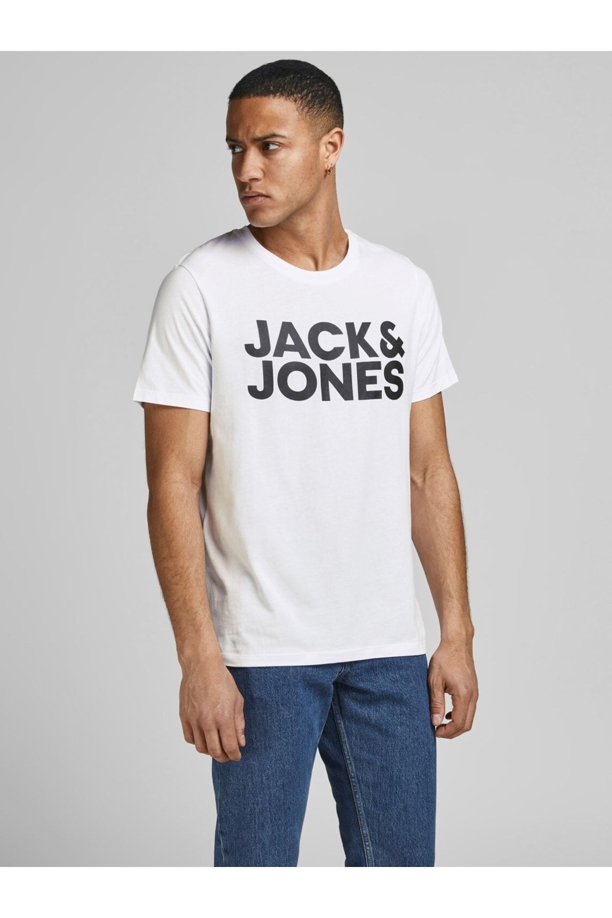 تی شرت ورزشی سفید مردانه Jack Jones یقه O Jecorp jones Jjecorp 12151955 Jack & Jones