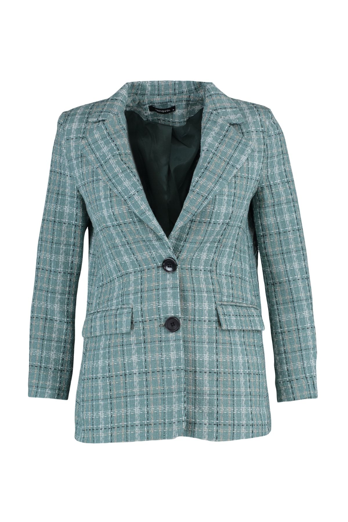 Trendyol Collection-Mintfarbene, karierte Webjacke mit regulärem Futter und Karomuster TWOAW23CE00094 6