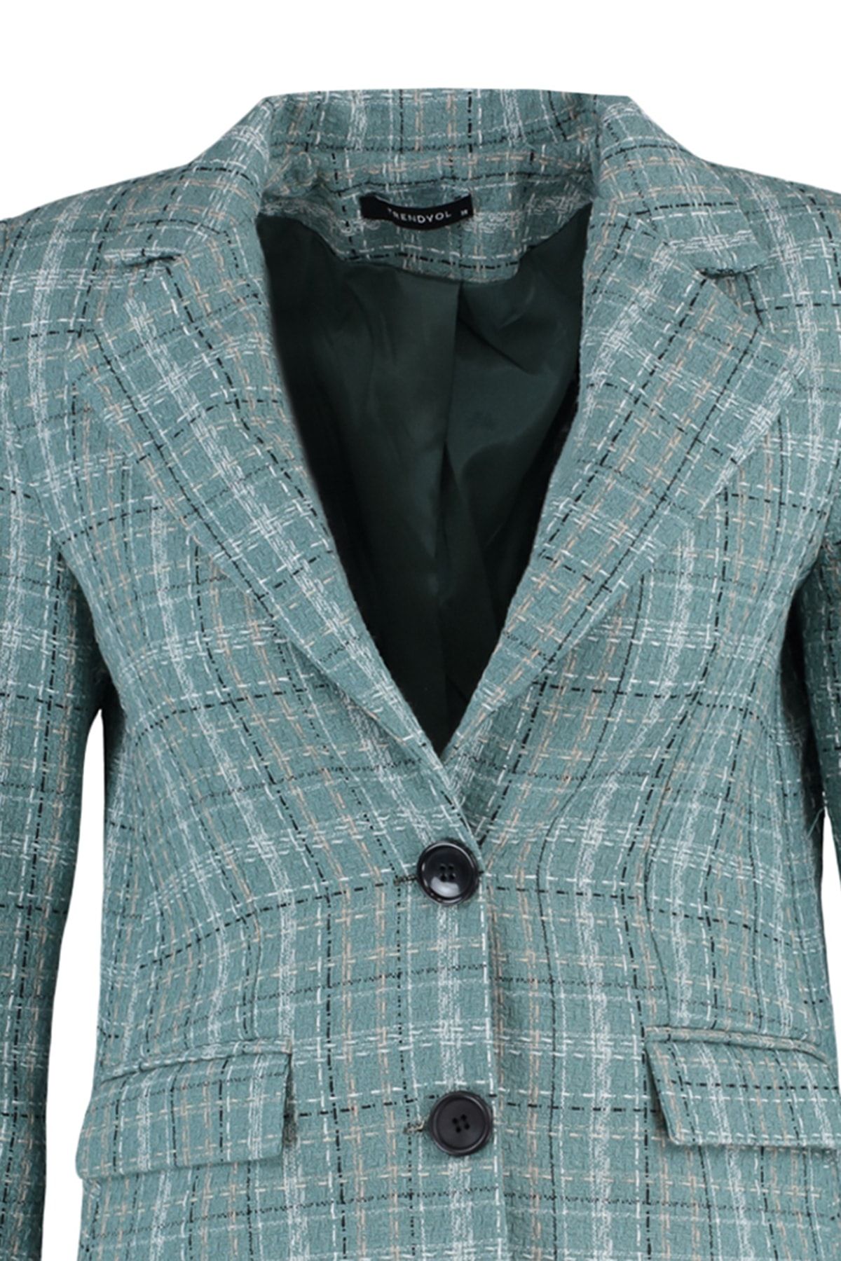 Trendyol Collection-Mintfarbene, karierte Webjacke mit regulärem Futter und Karomuster TWOAW23CE00094 7