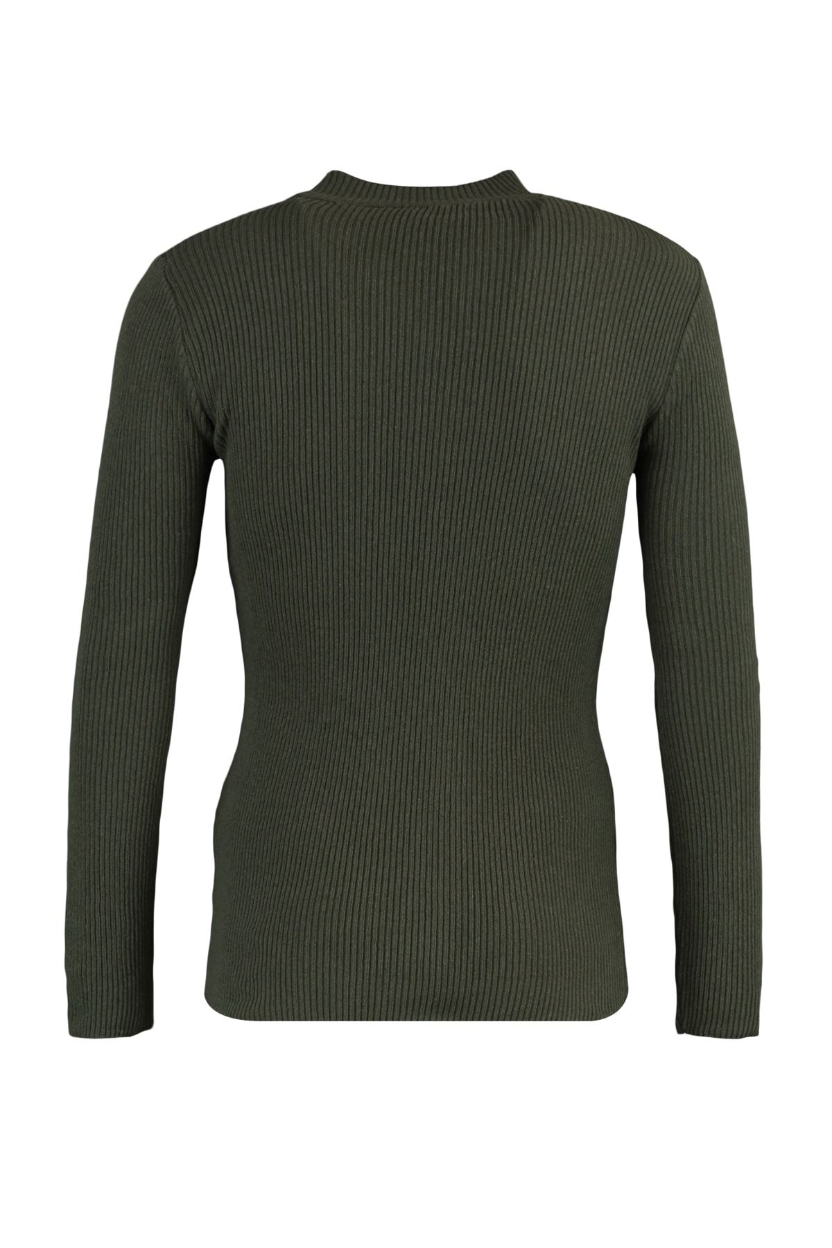 Trendyol Collection-Khakifarbener, taillierter Baumwollpullover mit schmaler Passform und halbem Rollkragen, gerippt, TMNAW21KZ0568 8