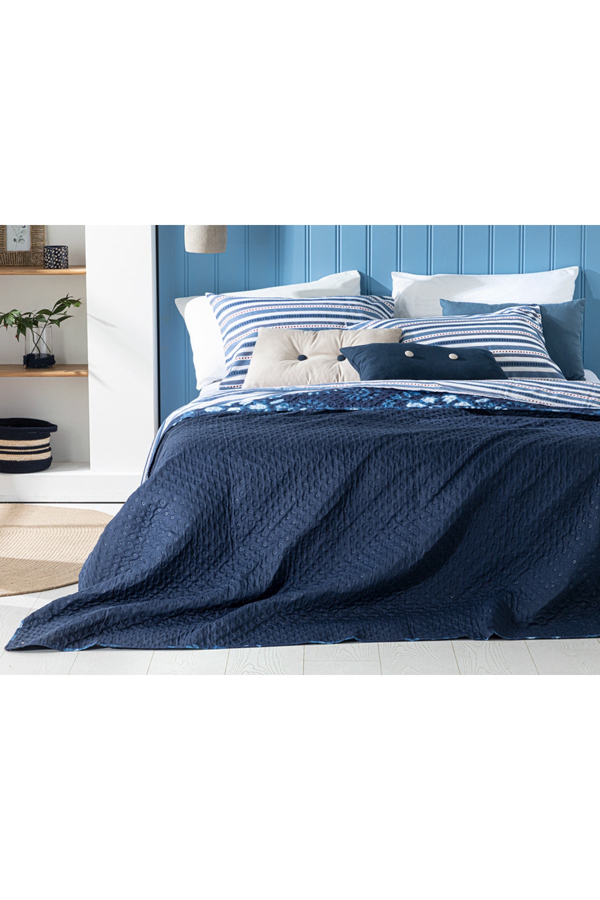 English Home Island Breeze Tek Kişilik Çift Taraflı Yatak Örtüsü 160x220 Cm Indigo