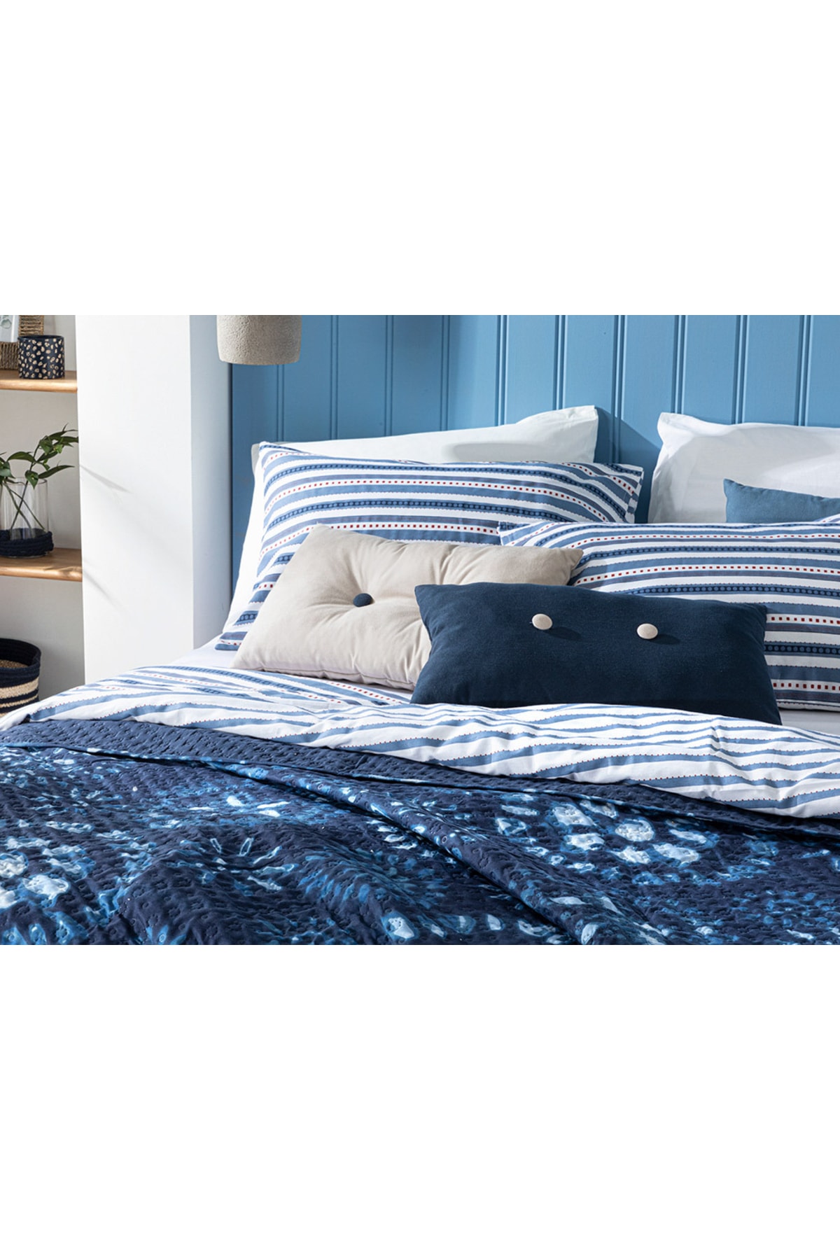 English Home Island Breeze Tek Kişilik Çift Taraflı Yatak Örtüsü 160x220 Cm Indigo