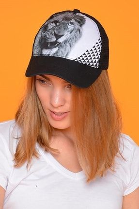 Unisex Siyah Aslan Figürlü Şapka 50508