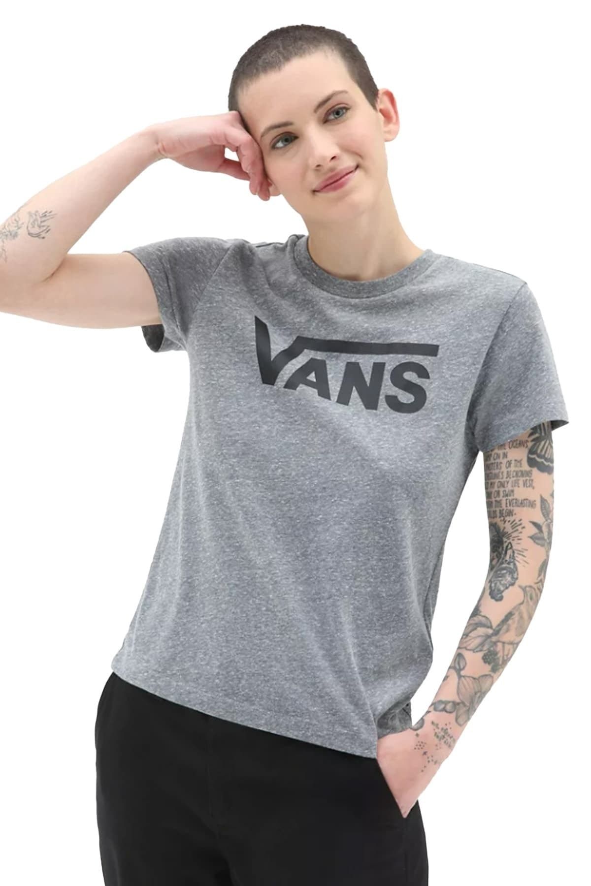 تی شرت طوسی یقه خدمه طرح چاپی مدل ساده آستین کوتاه زنانه ونس Vans (برند آمریکا)