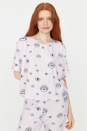 Pudra Grafik Baskılı Örme Pijama Takımı THMSS21PT0236