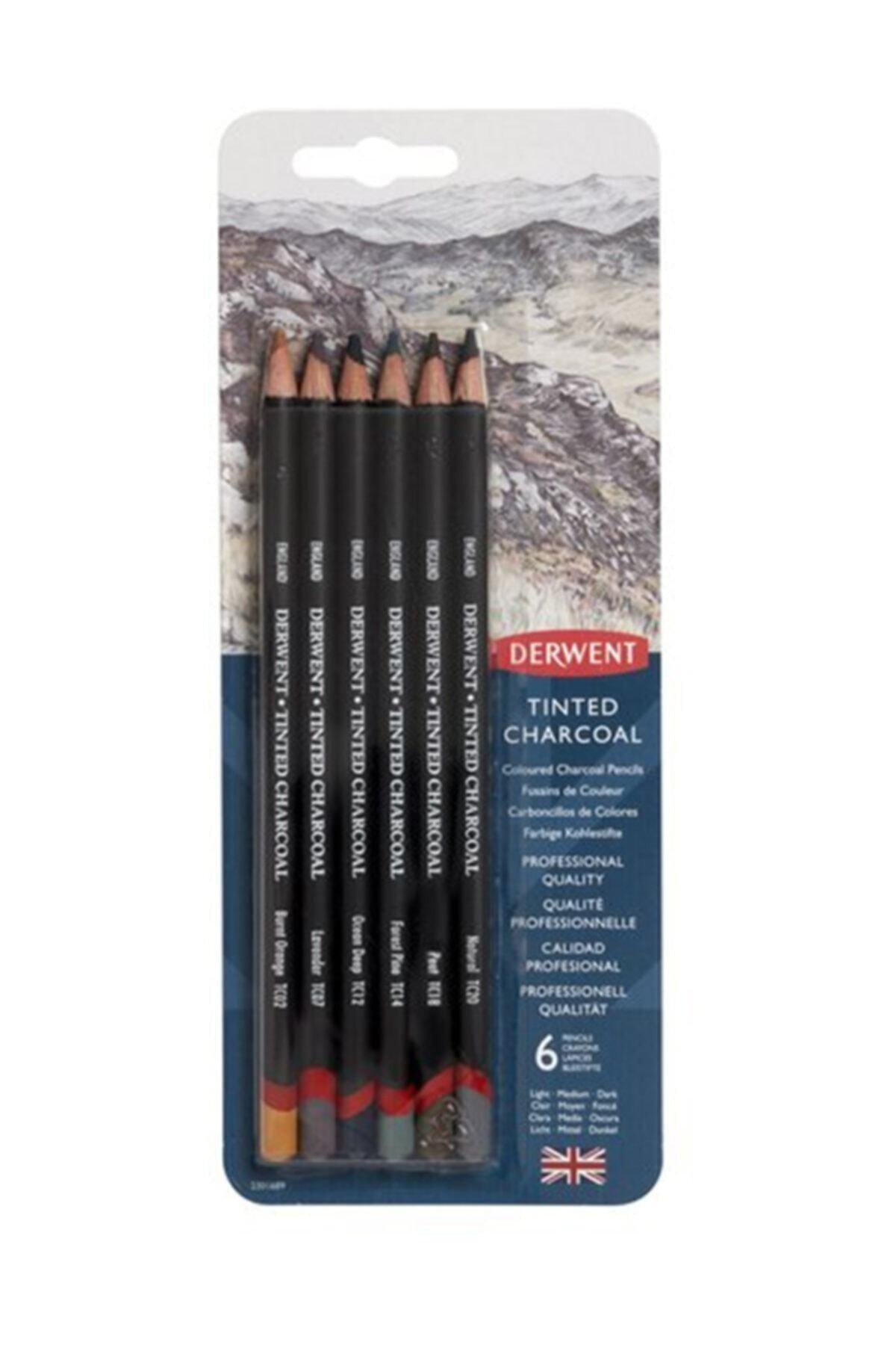 SOLID INK｜BLACK LABEL 6本セット Derwent Tinted Charcoal Pencil 6'lı Blister Set (renkli Kömür