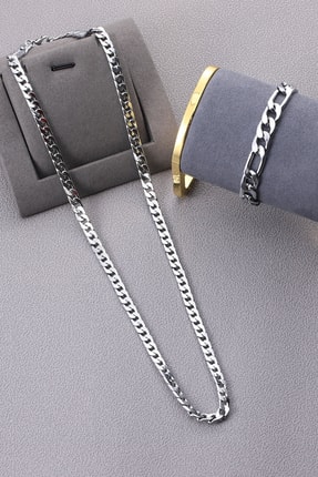 Bluem Paslanmaz Çelik Figaro Erkek Kolye Ve Bileklik Zincir Seti - Ithal Kara...