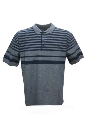Erkek Battal Basic Çizgili Polo Yaka Kısa Kol T-shirt R00934 - Mavi - 4xl ST00934