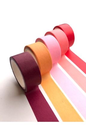 Renkli Dekoratif Kağıt Bant 15mm Genişlik (4 Mt) (5'li) - Kırmızı Ve Tonlar ps13