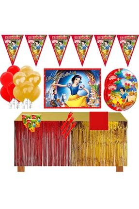 Metalize Masa Etekli Afişli Snow White 16 Kişilik Doğum Günü Parti Malzemeleri Seti pamukmtlz16