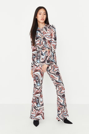 TRENDYOLMİLLA Wideleg Baskılı &Ouml;rme Pantalon TWOAW23PL00006