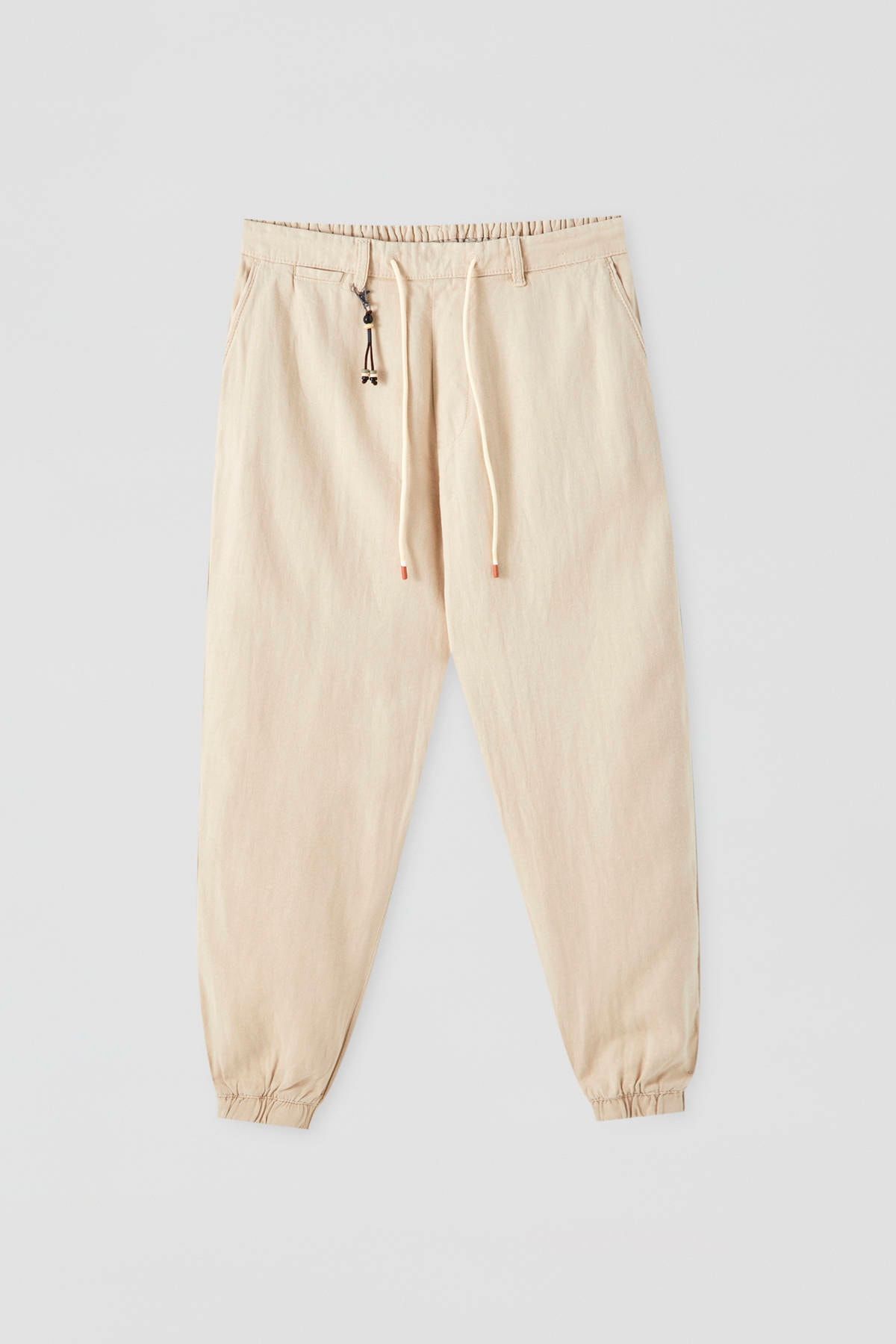 Pull Bear Erkek Bej Elastik Pacali Keten Chino Pantolon 09678500 Trendyol