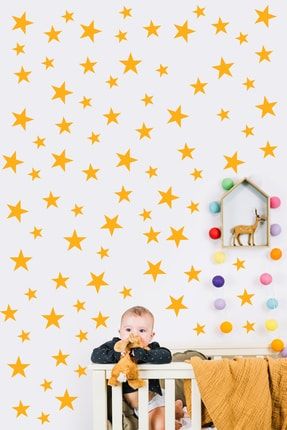 Çocuk Bebek Odası 100 Adet Turuncu Yıldız Dekoratif Duvar Sticker sticker-10