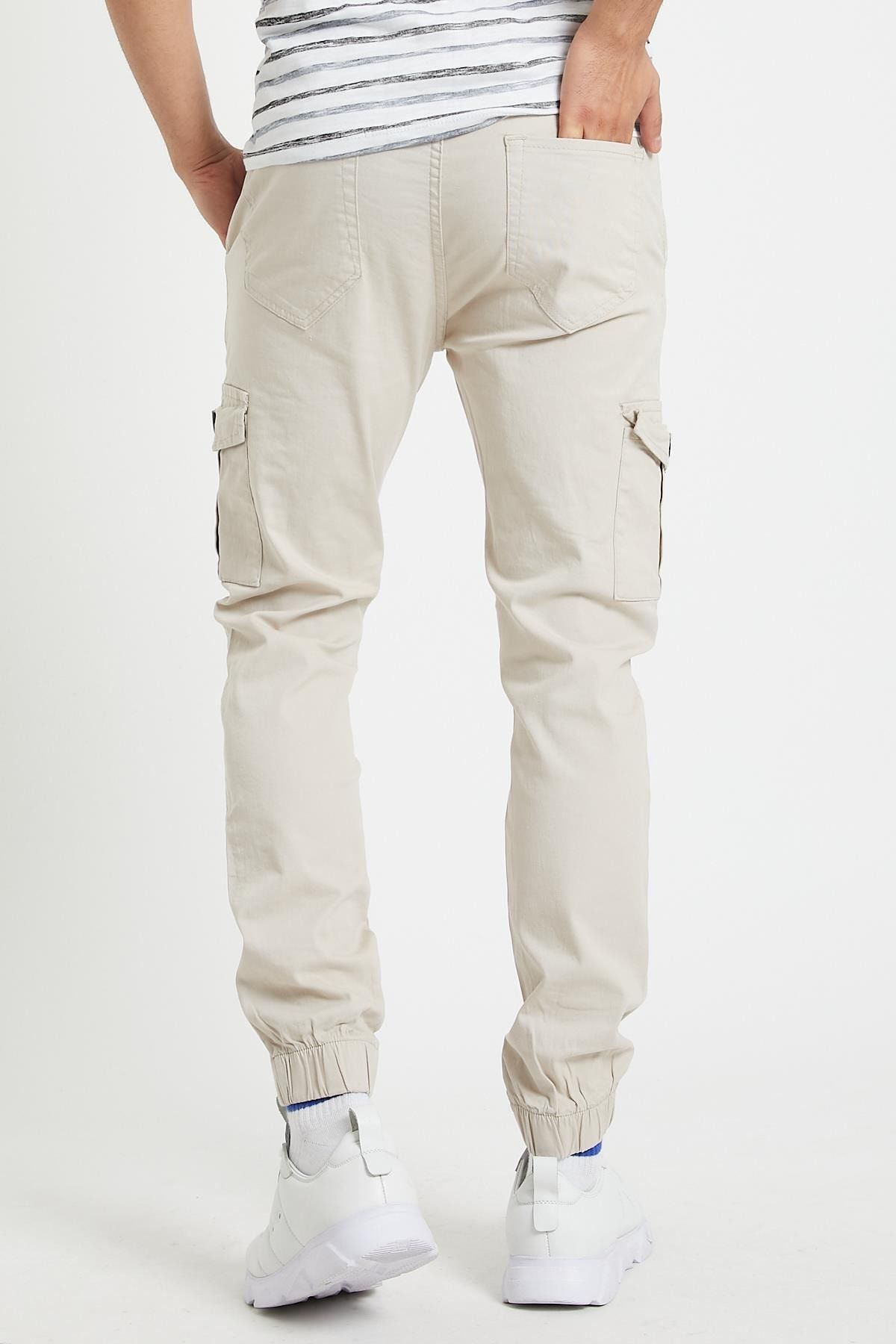 Serseri Slim Fit None Denim Yandan Cepli Bel Bagcikli Pacalari Lastikli Esnek Kumas Erkek Kargo Pantolon Trendyol