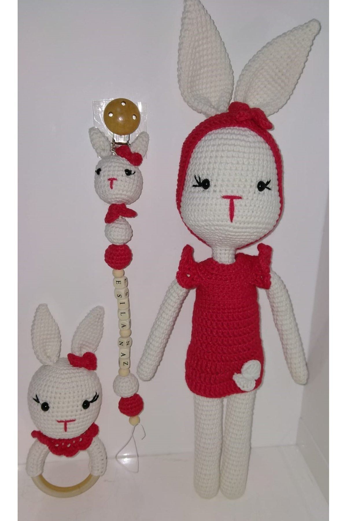 bebegin sepeti sevimli tavsan amigurumi orgu oyuncak 3 lu set uyku arkadasi dis kasiyici cingirak emzik zinciri fiyati yorumlari trendyol