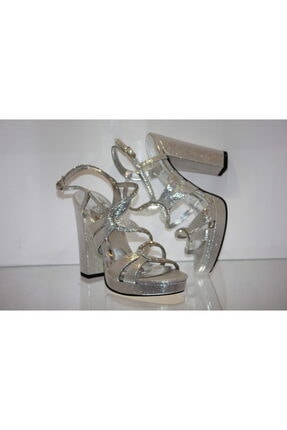 Kadın Gümüş Topuklu Abiye Ayakkabı Y150-11 P-00000000218