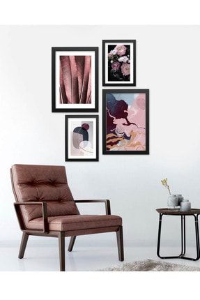 Çiçek Ve Geometrik Desen Çerçeveli Poster 4 Lü Tablo 2 Adet 17,5x23,5 2 Adet 23,5x33,5 lyn6025