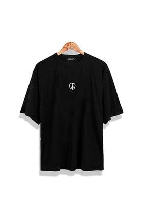 Unisex Siyah Oversize Power Of Love Oldschool T-shirt TW-3108