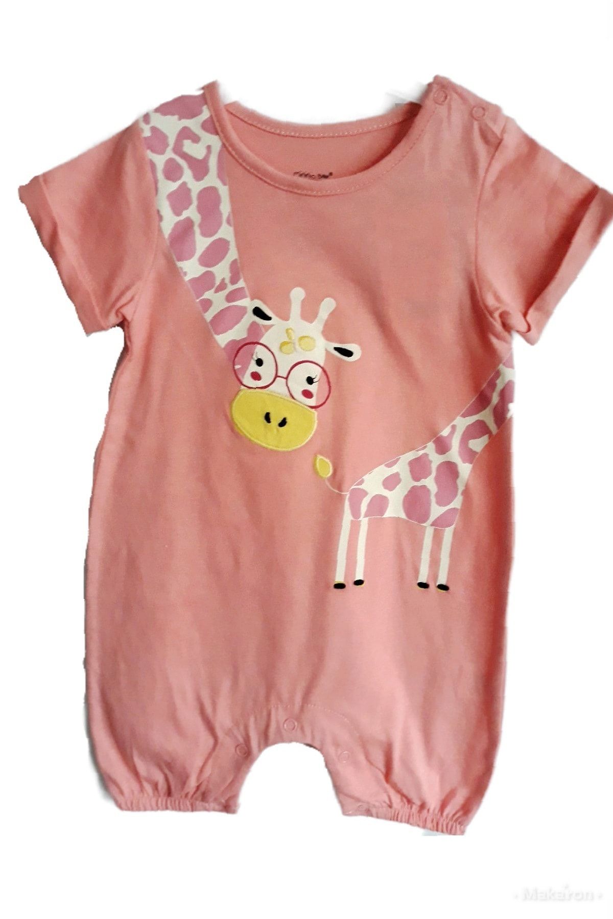 Mininio Zeyland Baby Girl Pink Giraffe Printed Summer Cotton Jumpsuit