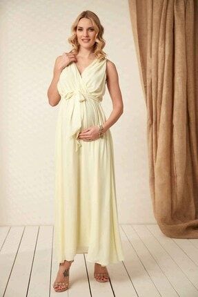 Sarı Uzun Baby Shower Elbise O7052
