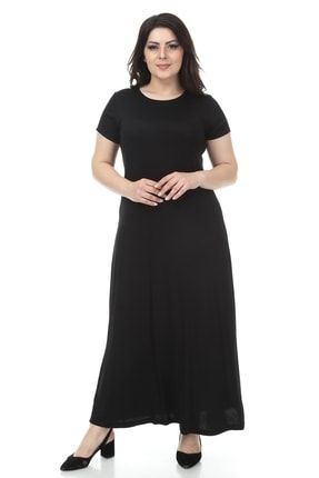 Kadın Siyah Kısa Kollu Düz Uzun Elbise SEN11001153