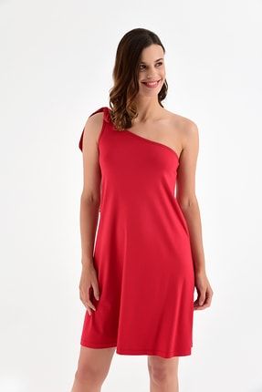 Kadın Kırmızı Tek Omuzdan Bağlamalı Elbise 20L6804