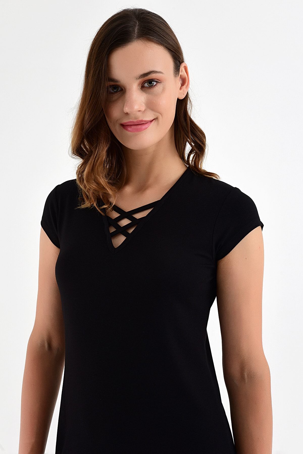 Laranor-Women's Black Collar Detail Skirt Flounce Dress 20L6810 2