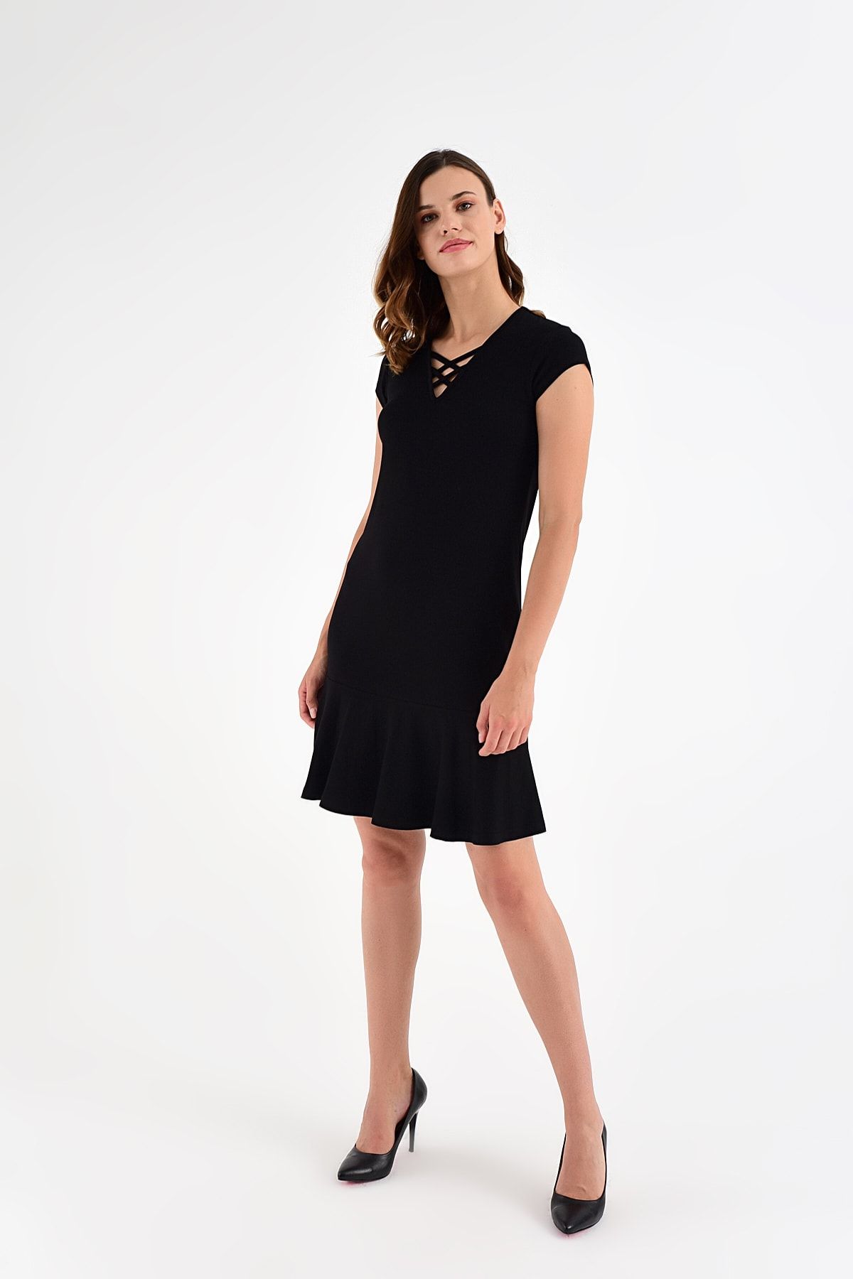 Laranor-Women's Black Collar Detail Skirt Flounce Dress 20L6810 5