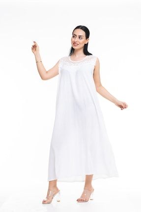 Dantel Yaka Askılı Uzun Italyan Elbise MS0005