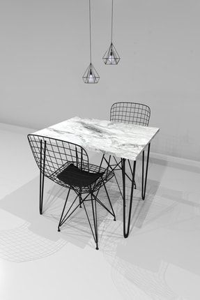 UGU Yemek Mutfak Masası +2 Adet Tel Sandalye Mermer Desenli TGGMS-001