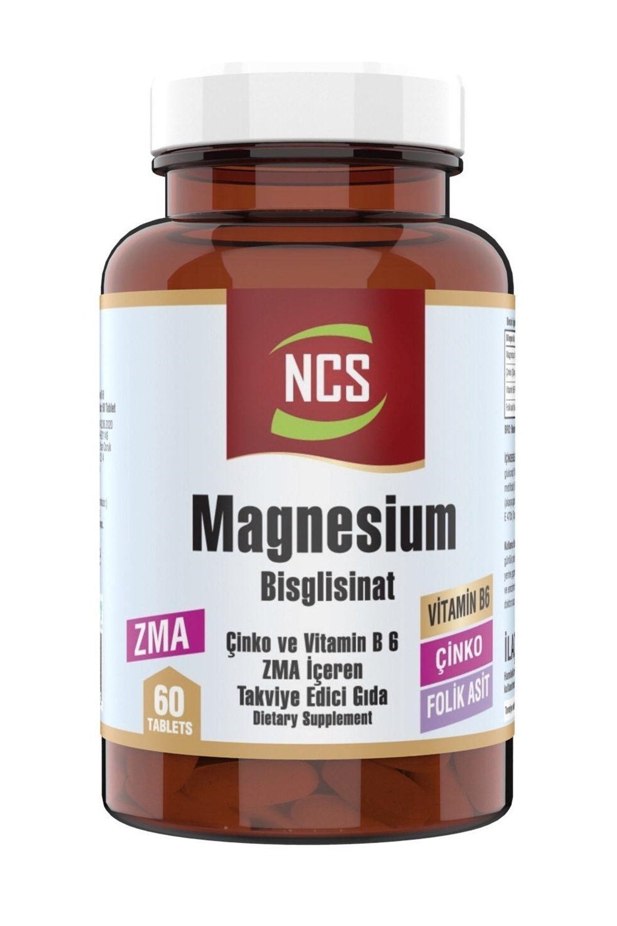 NCS Zma 60 Tablet Çinko Folic Acid Vitamin B 6 Magnezyum Bisglisinat