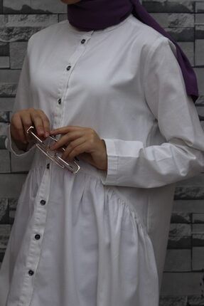 Kadın Beyaz Doğal Kumaşlı Düğmeli Kot Tunik TN00002