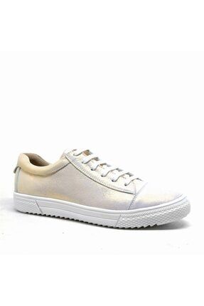 Hakiki Deri Altın Rengi Bağcıklı Fermuarlı Sneaker TX5D09CB581517