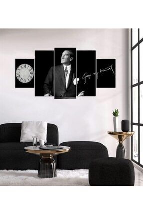 Tablo Kanvas 5 Parcali Saatli Ataturk Gorseli Kanvas Tablo 90x175 Cm Trendyol