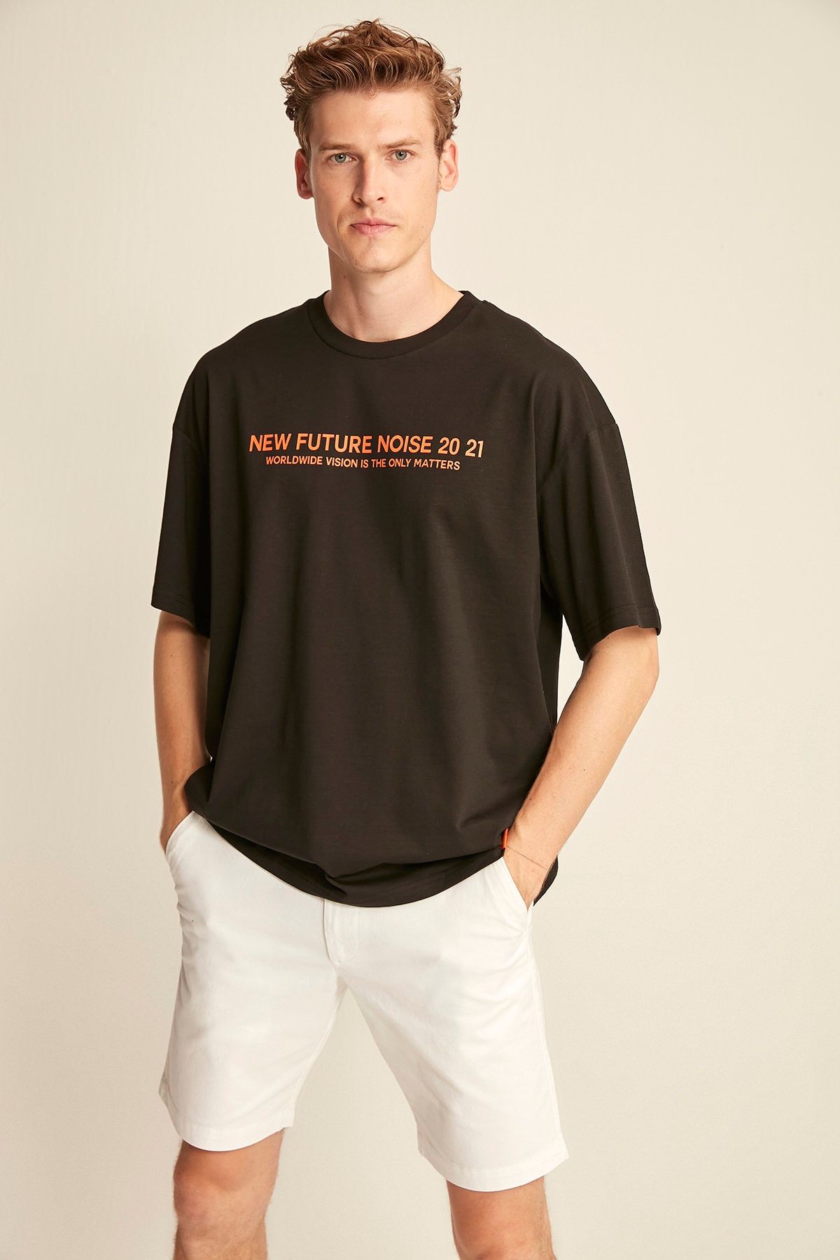 Grimelange Erkek Siyah Basic On Beden Baskili Bol Kesim T Shirt Trendyol