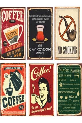 Kahve Çay Mutfak 6lı Retro Ahşap Poster Seti 2031031413