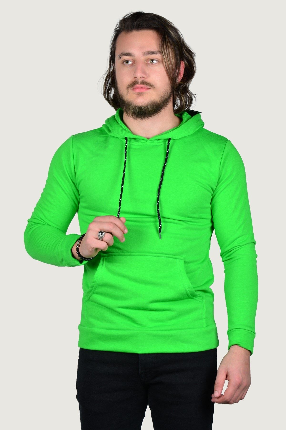 Karinmoda Gunluk Erkek Sweatshirt Kapsonlu Fosforlu Yesil 7296 Trendyol