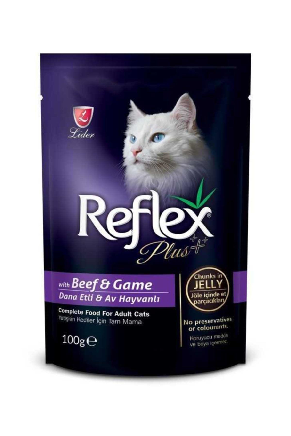 غذای گربه های جوان تکه های ژله ای بیف و شکار 100 گرم رفلکس Reflex