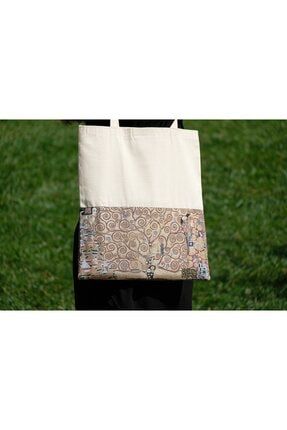 Kanvas Bez Çanta - Dokuma Kumaş Desenli - Iç Cepli Ve Cırtlı - 36 X 40 Cm - Gustav Klimt 5975