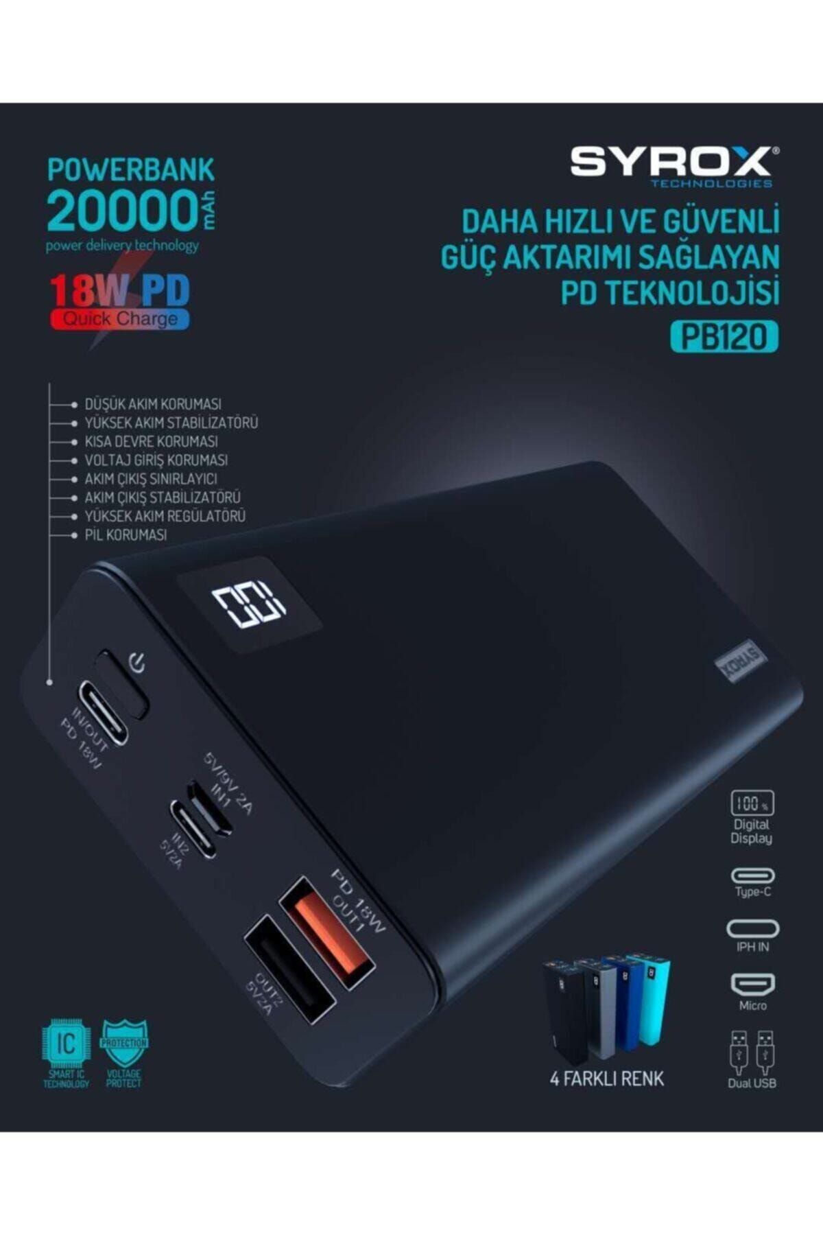 syrox yeni 20000 mah led ekran 18w pd tasinabilir hizli powerbank yesil renk fiyati yorumlari trendyol