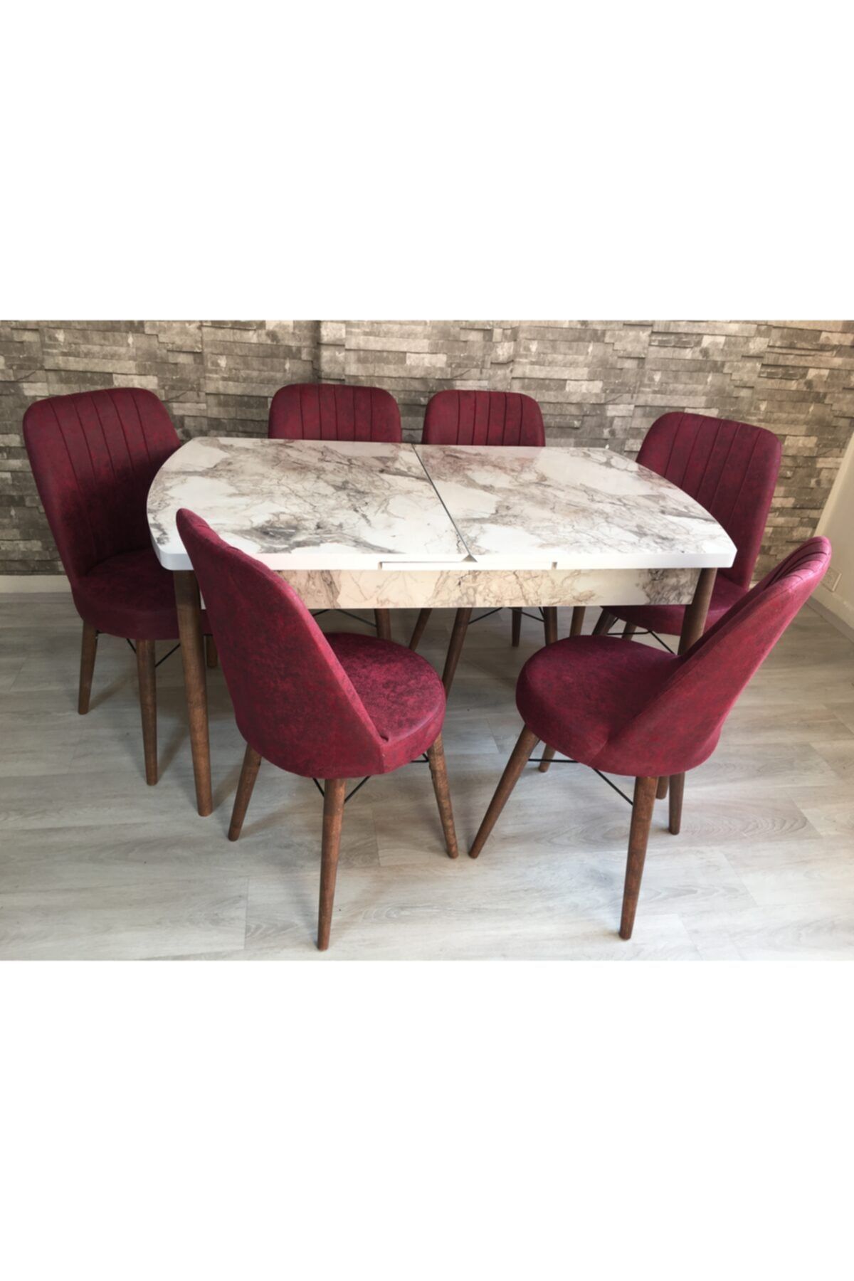 ipek home yemek masa takimi beyaz mermer desenli acilir masa ve 6 li bordo sandalye fiyati yorumlari trendyol