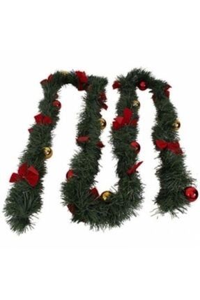Yılbaşı Süslü Yeşil Garland Çam Dalı Hazır Süslü Dekor Süs Çamdalı 2.5 Metre hppy99956