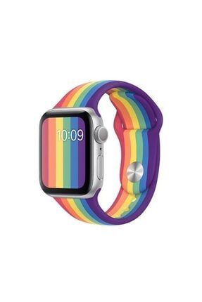 Apple Watch 38 - 40 Mm Spor Kordon Silikon Kayış Gök Kuşağı Rengi blsmkordon35