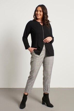Kadın Gri Cep Detaylı Slim Fit Klasik Pantolon 56132
