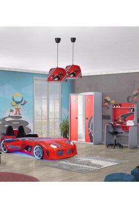 Formula Genç Odası , Kırmızı Audi Full Ledli Arabalı Yatak Takımı formulatkk4